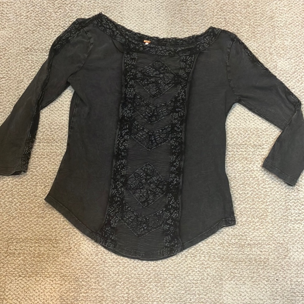 Free People Black Asymmetrical Embellished Blouse